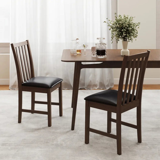 Wooden Dining Chair Set of 2 with Rubber Wood Frame and Padded Seat-Brown - Brown - Dining Chairs