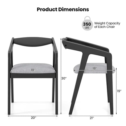 Wooden Dining Chair Set of 2 with Rubber Wood Frame Armrests and Padded Cushion-black - Black - Dining Chairs