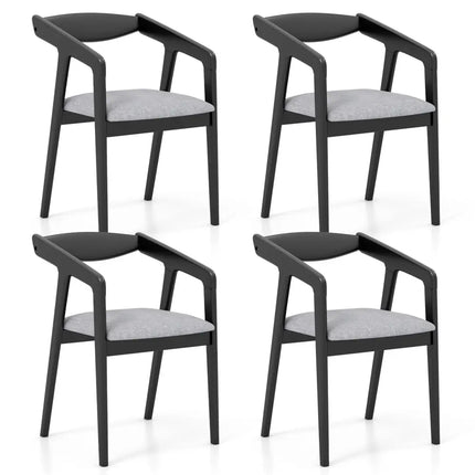Wooden Dining Chair Set of 2 with Rubber Wood Frame Armrests and Padded Cushion-black - Black - Dining Chairs