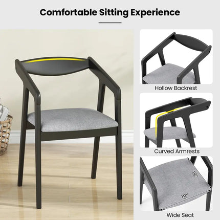 Wooden Dining Chair Set of 2 with Rubber Wood Frame Armrests and Padded Cushion-black - Black - Dining Chairs