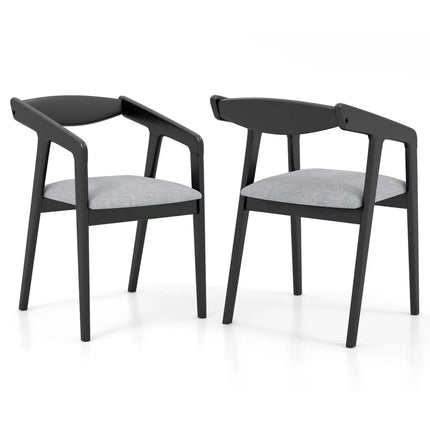 Wooden Dining Chair Set of 2 with Rubber Wood Frame Armrests and Padded Cushion-black - Black - Dining Chairs