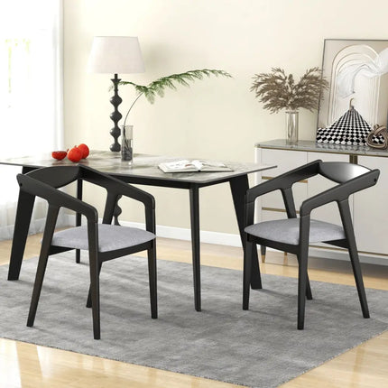 Wooden Dining Chair Set of 2 with Rubber Wood Frame Armrests and Padded Cushion-black - Black - Dining Chairs