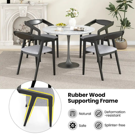 Wooden Dining Chair Set of 2 with Rubber Wood Frame Armrests and Padded Cushion-black - Black - Dining Chairs