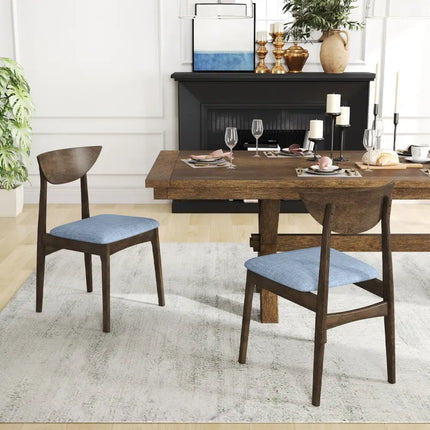 Wooden Dining Chair Set of 2 with Rubber Wood Leg-Brown - Brown - Dining Chairs