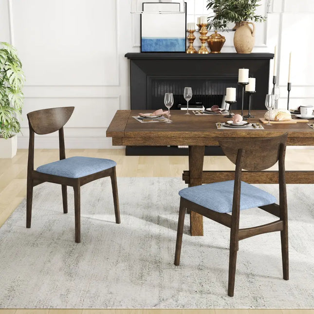 Wooden Dining Chair Set of 2 with Rubber Wood Leg-Brown - Brown - Dining Chairs