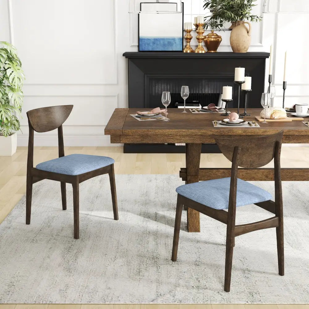 Wooden Dining Chair Set of 2 with Rubber Wood Leg-Brown - Brown - Dining Chairs