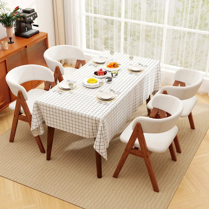 Wooden Dining Chair Set of 4 Mid-Century Modern Sherpa Upholstered Kitchen Dining Room Chairs-Walnut - Walnut - Dining