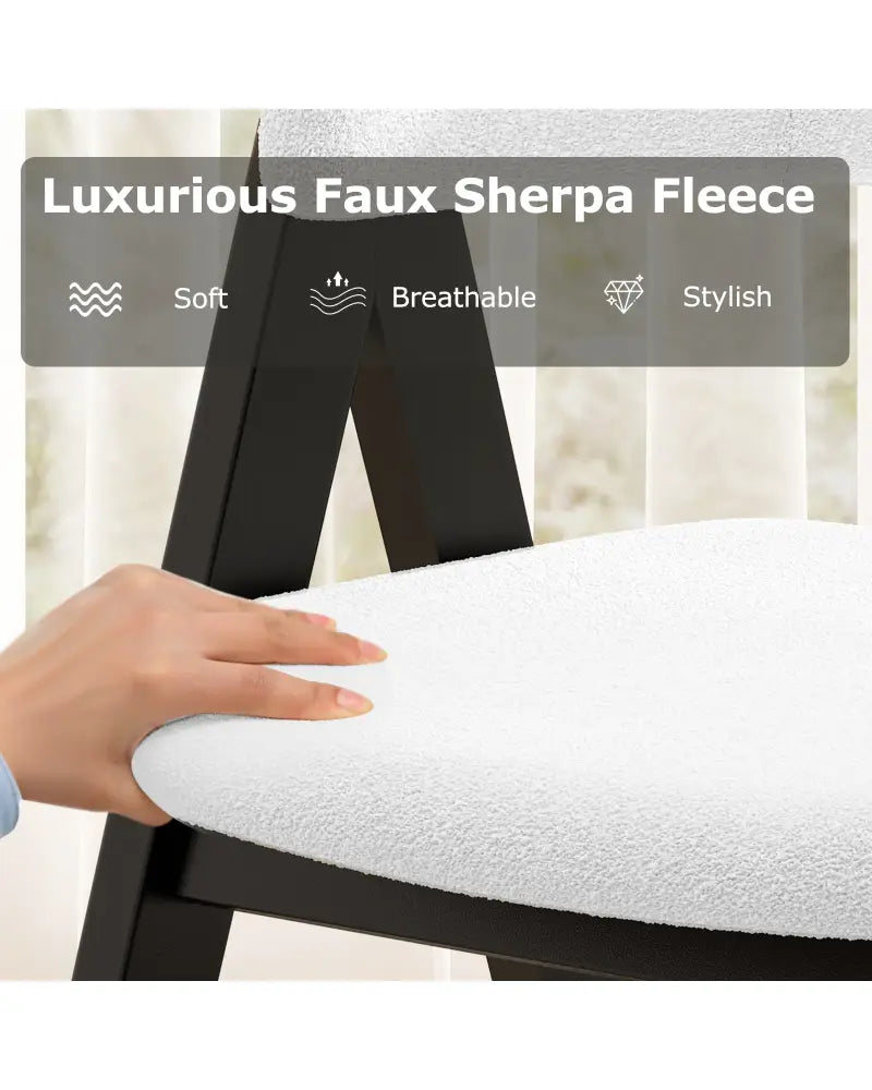 Wooden Dining Chair Set of 4 Mid-Century Modern Sherpa Upholstered Kitchen Dining Room Chairs-Black - Black - Dining