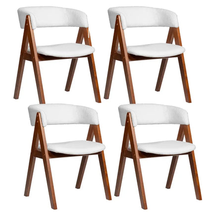 Wooden Dining Chair Set of 4 Mid-Century Modern Sherpa Upholstered Kitchen Dining Room Chairs-Walnut - Walnut - Dining