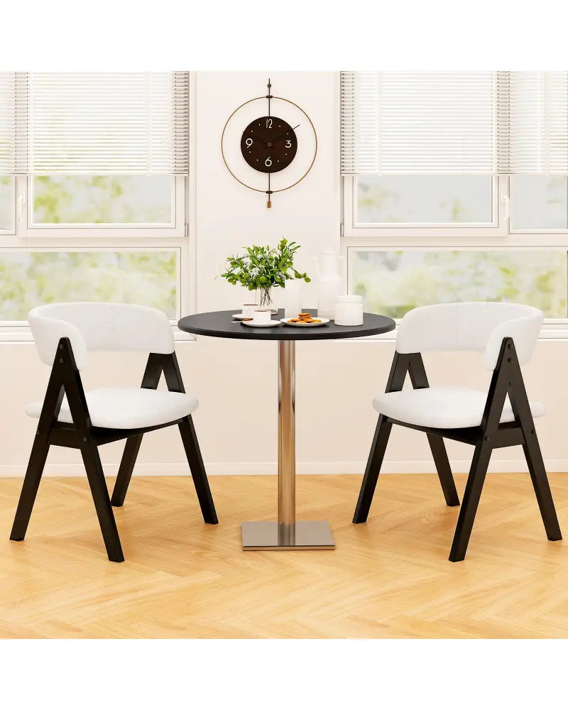 Wooden Dining Chair Set of 4 Mid-Century Modern Sherpa Upholstered Kitchen Dining Room Chairs-Black - Black - Dining