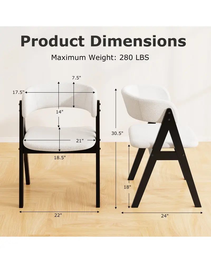 Wooden Dining Chair Set of 4 Mid-Century Modern Sherpa Upholstered Kitchen Dining Room Chairs-Black - Black - Dining