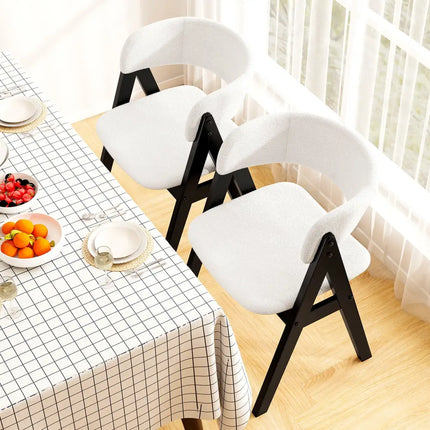 Wooden Dining Chair Set of 4 Mid-Century Modern Sherpa Upholstered Kitchen Dining Room Chairs-Black - Black - Dining