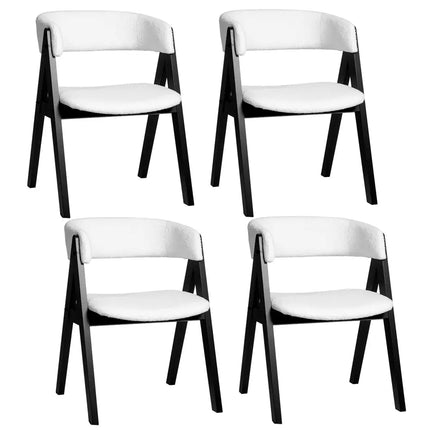 Wooden Dining Chair Set of 4 Mid-Century Modern Sherpa Upholstered Kitchen Dining Room Chairs-Black - Black - Dining