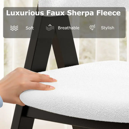 Wooden Dining Chair Set of 4 Mid-Century Modern Sherpa Upholstered Kitchen Dining Room Chairs-Black - Black - Dining
