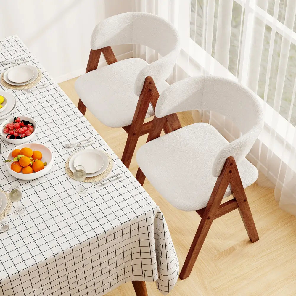 Wooden Dining Chair Set of 4 Mid-Century Modern Sherpa Upholstered Kitchen Dining Room Chairs-Walnut - Walnut - Dining