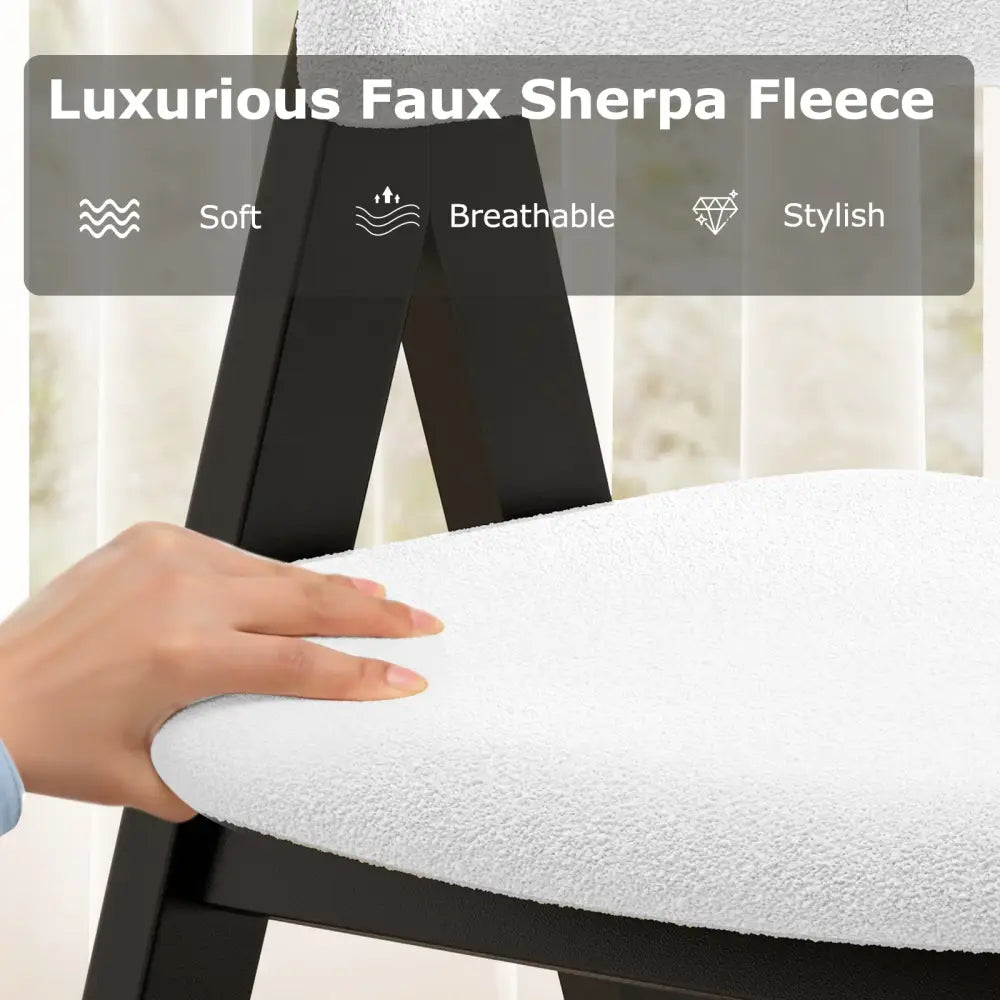 Wooden Dining Chair Set of 4 Mid-Century Modern Sherpa Upholstered Kitchen Dining Room Chairs-Black - Black - Dining