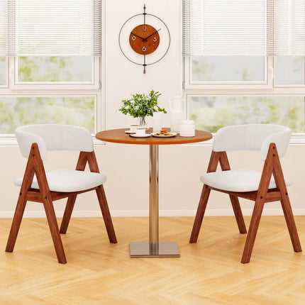 Wooden Dining Chair Set of 4 Mid-Century Modern Sherpa Upholstered Kitchen Dining Room Chairs-Walnut - Walnut - Dining