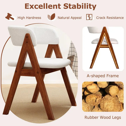 Wooden Dining Chair Set of 4 Mid-Century Modern Sherpa Upholstered Kitchen Dining Room Chairs-Walnut - Walnut - Dining