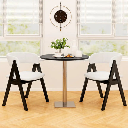 Wooden Dining Chair Set of 4 Mid-Century Modern Sherpa Upholstered Kitchen Dining Room Chairs-Black - Black - Dining