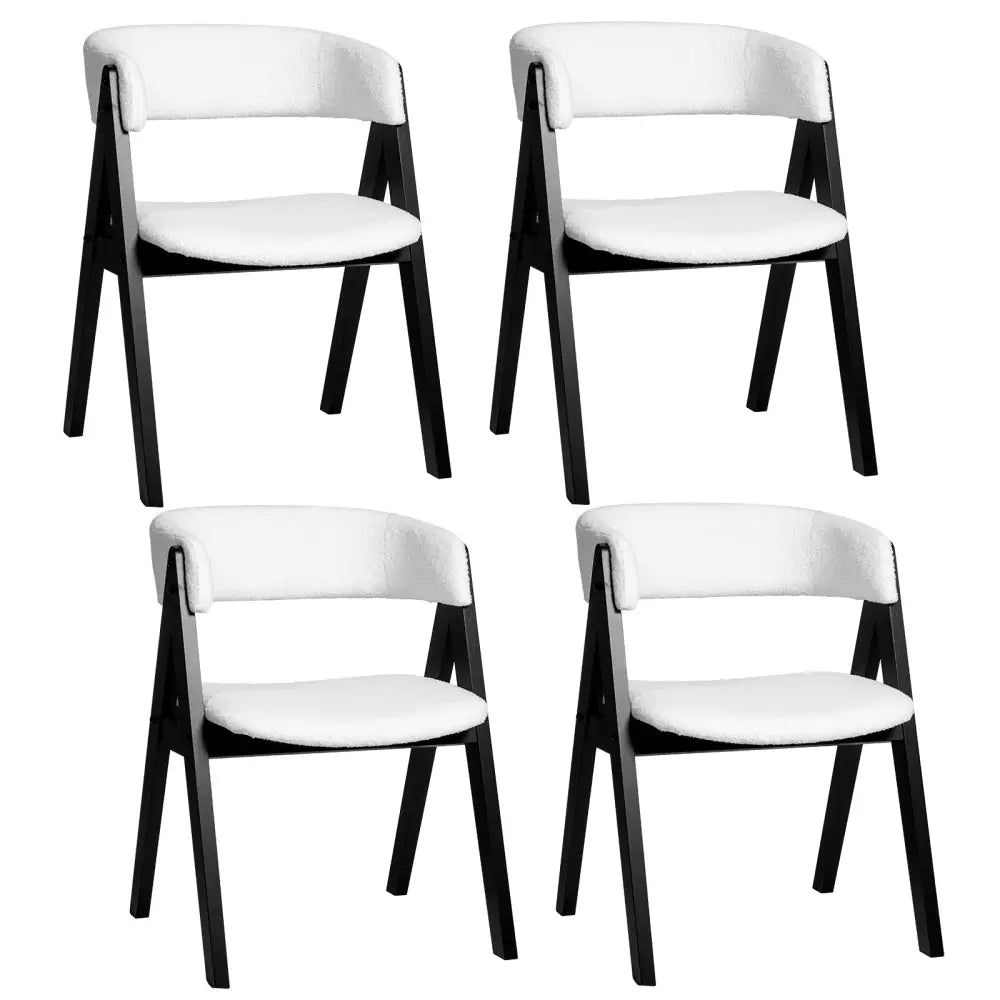 Wooden Dining Chair Set of 4 Mid-Century Modern Sherpa Upholstered Kitchen Dining Room Chairs-Black - Black - Dining
