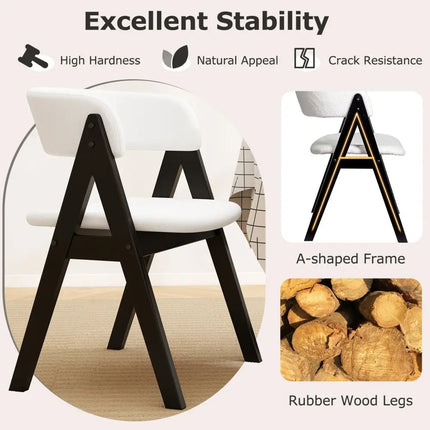 Wooden Dining Chair Set of 4 Mid-Century Modern Sherpa Upholstered Kitchen Dining Room Chairs-Black - Black - Dining
