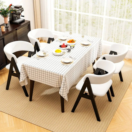 Wooden Dining Chair Set of 4 Mid-Century Modern Sherpa Upholstered Kitchen Dining Room Chairs-Black - Black - Dining
