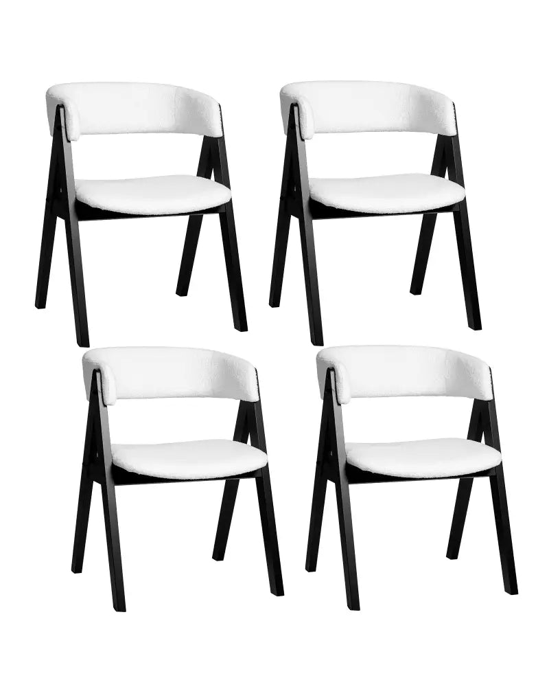 Wooden Dining Chair Set of 4 Mid-Century Modern Sherpa Upholstered Kitchen Dining Room Chairs-Black - Black - Dining