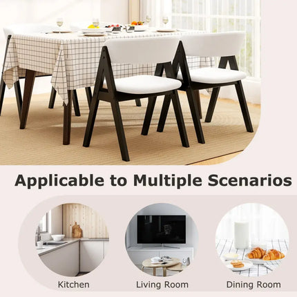 Wooden Dining Chair Set of 4 Mid-Century Modern Sherpa Upholstered Kitchen Dining Room Chairs-Black - Black - Dining