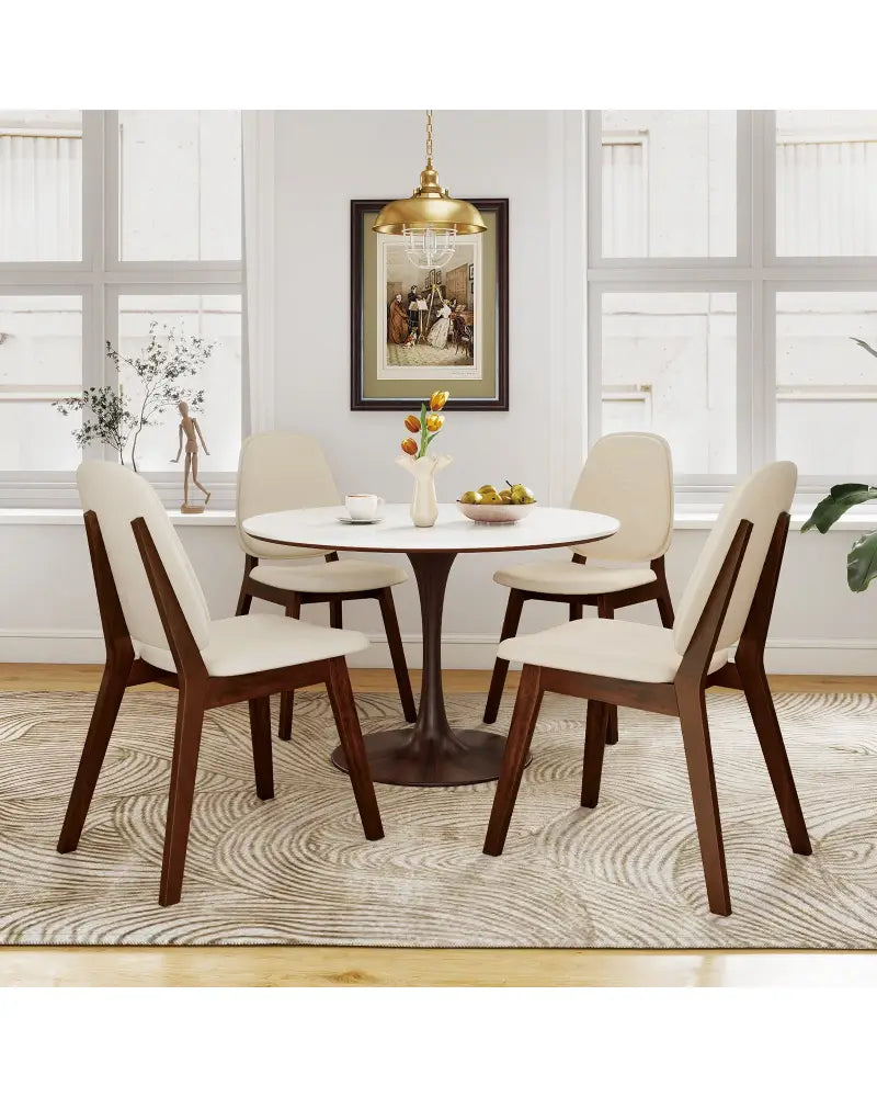Wooden Dining Chair Set of 4 Mid-Century Modern Upholstered Side Armless Chair-Brown - Brown - Dining Chairs
