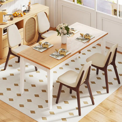 Wooden Dining Chair Set of 4 Mid-Century Modern Upholstered Side Armless Chair-Brown - Brown - Dining Chairs
