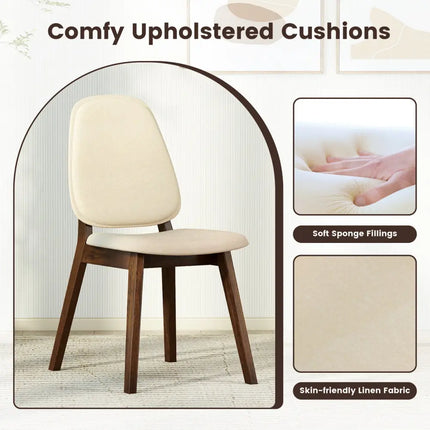 Wooden Dining Chair Set of 4 Mid-Century Modern Upholstered Side Armless Chair-Brown - Brown - Dining Chairs