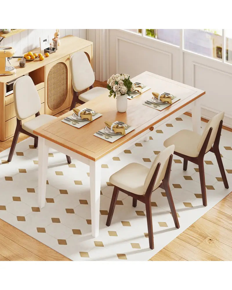 Wooden Dining Chair Set of 4 Mid-Century Modern Upholstered Side Armless Chair-Brown - Brown - Dining Chairs