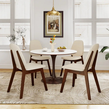 Wooden Dining Chair Set of 4 Mid-Century Modern Upholstered Side Armless Chair-Brown - Brown - Dining Chairs
