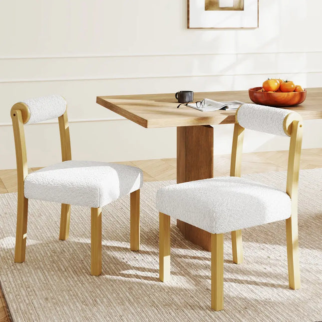 Wooden Dining Chair with Rubber Wood Frame and Cylinder Back Set of 2-White - White - Dining Chairs