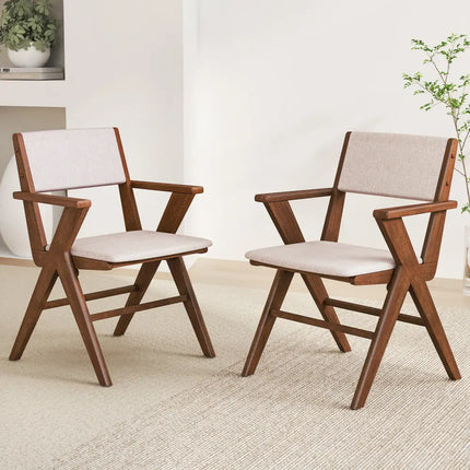 Wooden Dining Chair with Rubber Wood Frame Set of 2-Walnut - Walnut - Dining Chairs