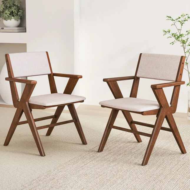 Wooden Dining Chair with Rubber Wood Frame Set of 2-Walnut - Walnut - Dining Chairs