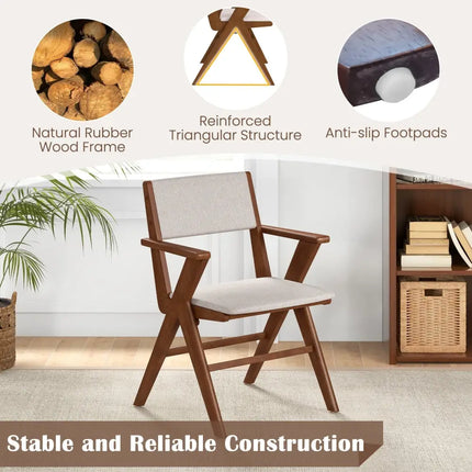 Wooden Dining Chair with Rubber Wood Frame Set of 2-Walnut - Walnut - Dining Chairs