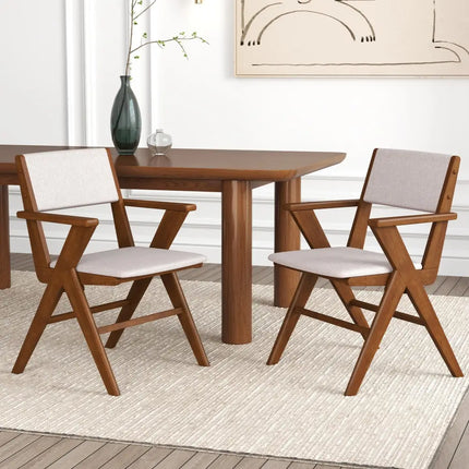 Wooden Dining Chair with Rubber Wood Frame Set of 2-Walnut - Walnut - Dining Chairs
