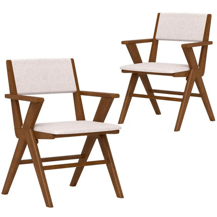 Wooden Dining Chair with Rubber Wood Frame Set of 2-Walnut - Walnut - Dining Chairs