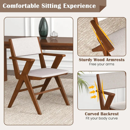 Wooden Dining Chair with Rubber Wood Frame Set of 2-Walnut - Walnut - Dining Chairs