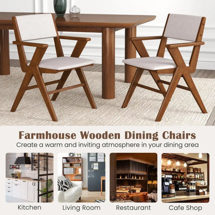 Wooden Dining Chair with Rubber Wood Frame Set of 2-Walnut - Walnut - Dining Chairs