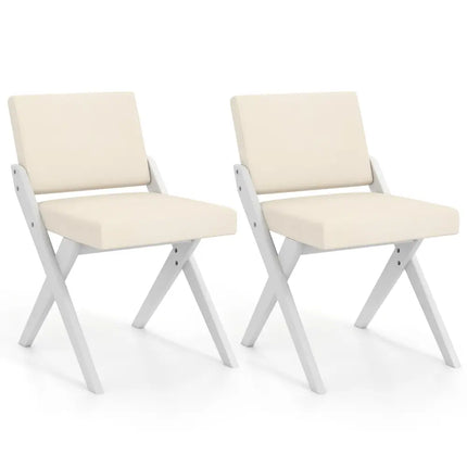 Wooden Dining Chairs of 2 with Rubber Wood Frame and Padded Cushions-White - White - Dining Chairs