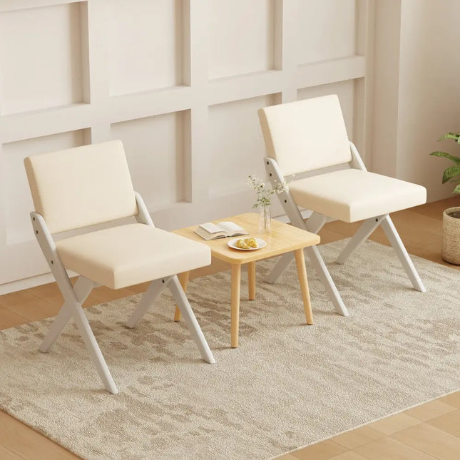 Wooden Dining Chairs of 2 with Rubber Wood Frame and Padded Cushions-White - White - Dining Chairs