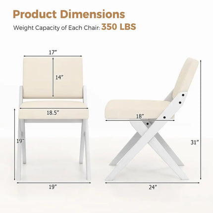 Wooden Dining Chairs of 2 with Rubber Wood Frame and Padded Cushions-White - White - Dining Chairs