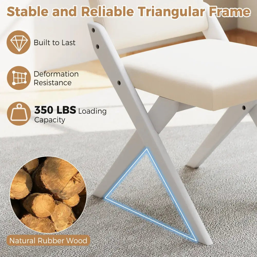Wooden Dining Chairs of 2 with Rubber Wood Frame and Padded Cushions-White - White - Dining Chairs
