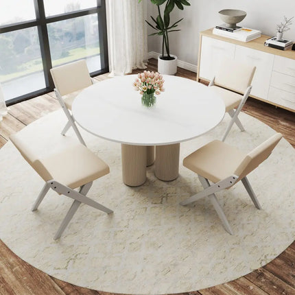 Wooden Dining Chairs of 2 with Rubber Wood Frame and Padded Cushions-White - White - Dining Chairs