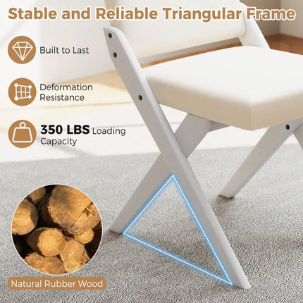 Wooden Dining Chairs of 2 with Rubber Wood Frame and Padded Cushions-White - White - Dining Chairs