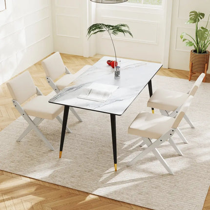 Wooden Dining Chairs of 2 with Rubber Wood Frame and Padded Cushions-White - White - Dining Chairs
