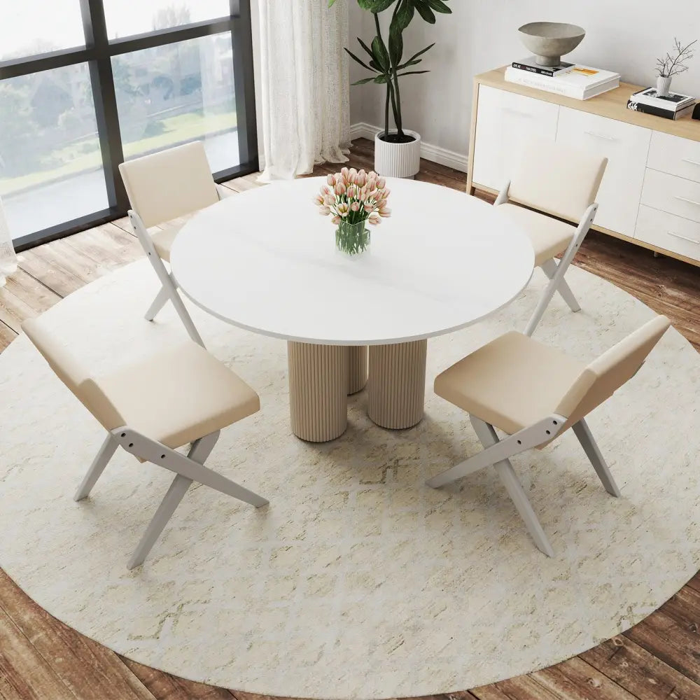 Wooden Dining Chairs of 2 with Rubber Wood Frame and Padded Cushions-White - White - Dining Chairs