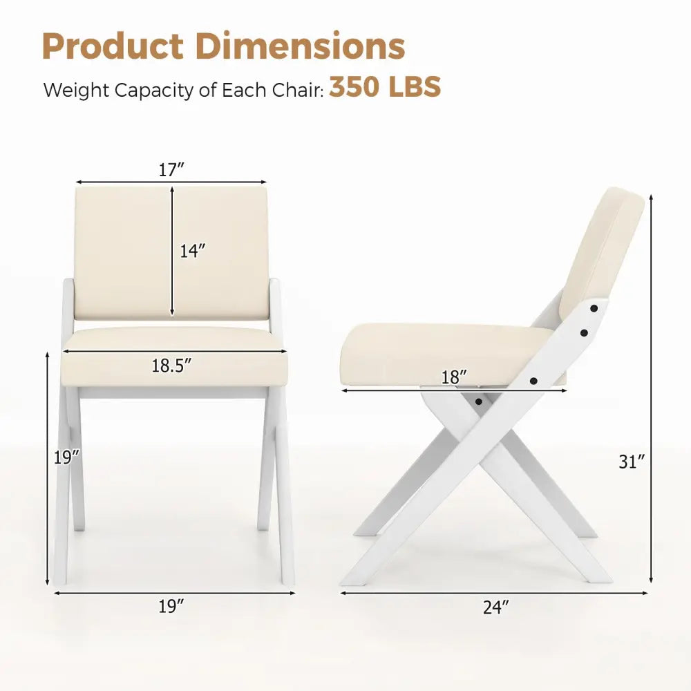 Wooden Dining Chairs of 2 with Rubber Wood Frame and Padded Cushions-White - White - Dining Chairs